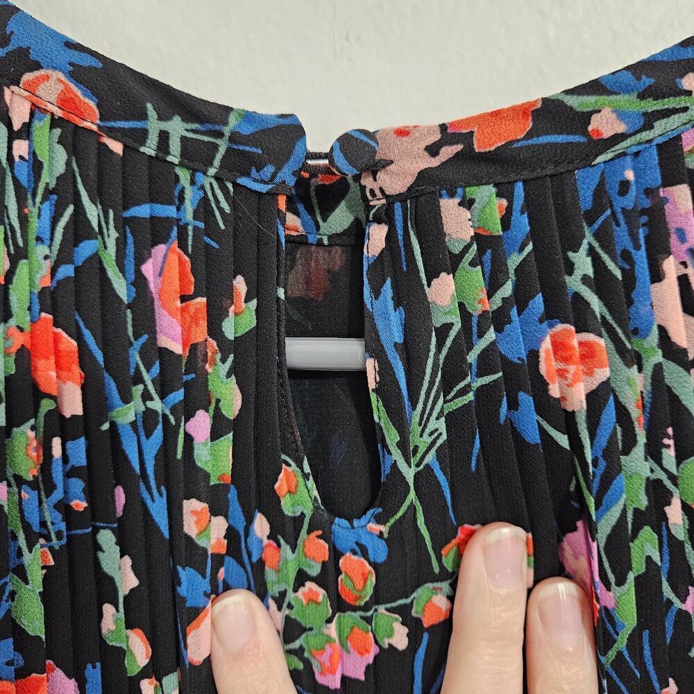 Zara Pleated Black Floral 3/4 Sleeve Mini Dress. Size Small - Picture 5 of 8